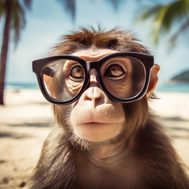 Un singe sur la plage avec des lunettes