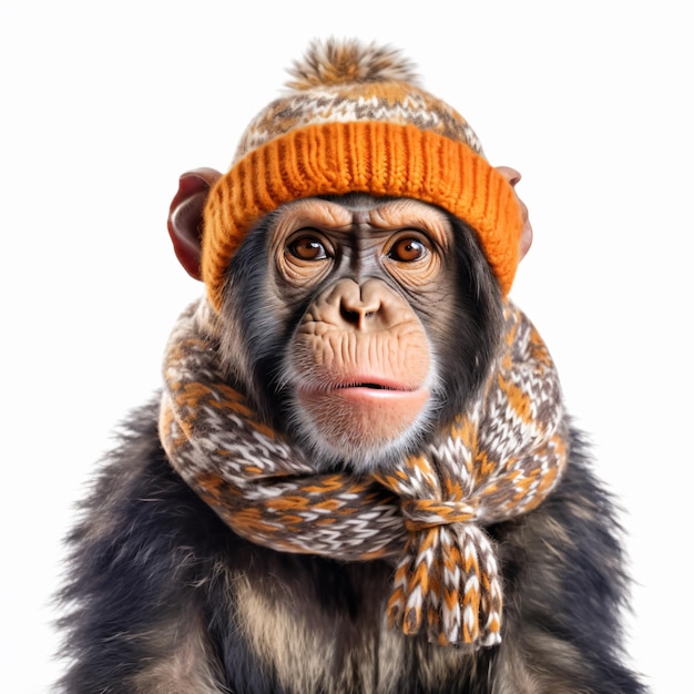 un singe portant un chapeau et une écharpe