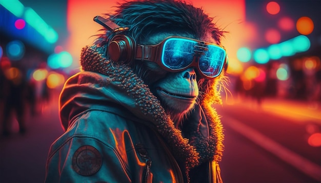 Un singe portant une veste et des lunettes avec le mot singe dessus