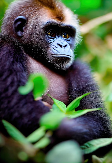 Photo un singe sauvage dans la jungle verte gorille sous les tropiques à l'état sauvage