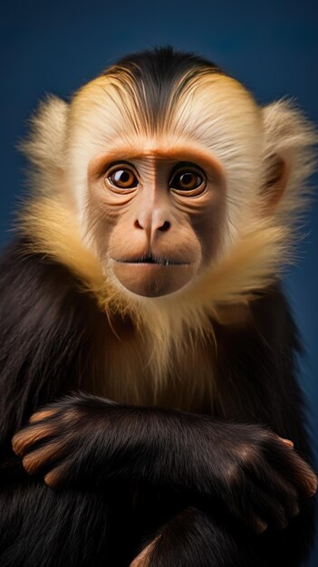 un singe avec un visage jaune et un nez brun