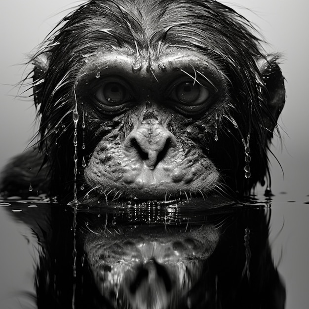 Photo un singe avec un visage mouillé et un reflet d'eau dedans.