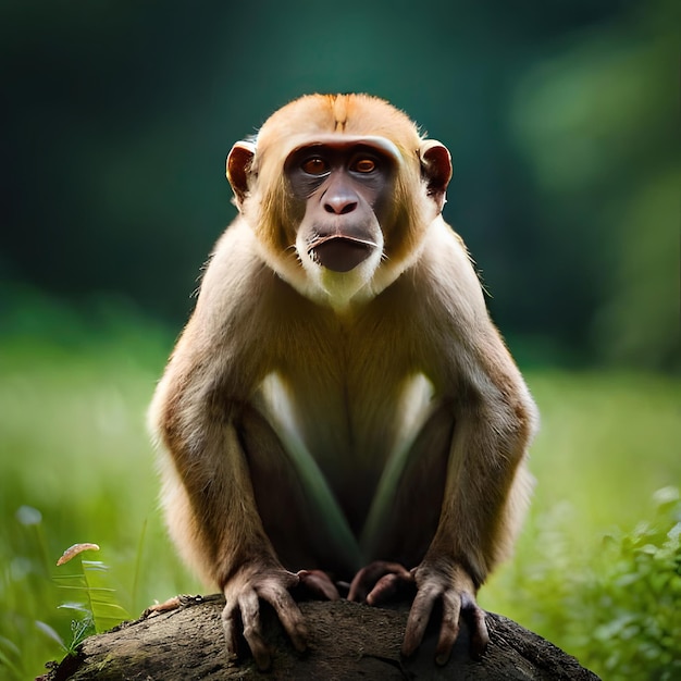 Un singe avec un visage noir et un fond vert.