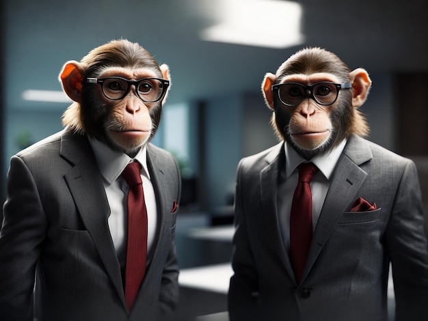 Des singes portant des costumes et des lunettes photographie anthropomorphique