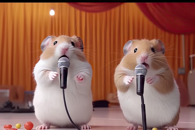 Singing Hamsters Disco of 80s Concert of 90s Karaoke with Rodents Abstract Generative AI Illustration