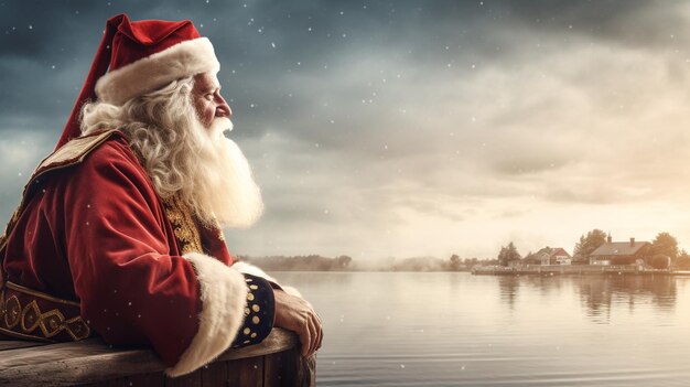 Sinterklaas regardant au-dessus de l'eau généré par l'IA
