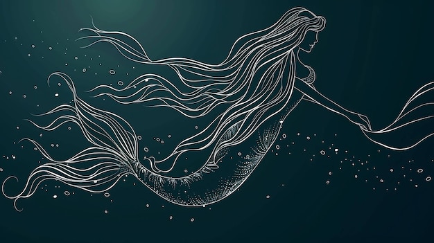 Photo une sirène gracieuse avec de longs cheveux qui s'écoulent et une queue étincelante nage à travers la mer bleue profonde.