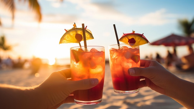 En sirotant un verre sur la plage