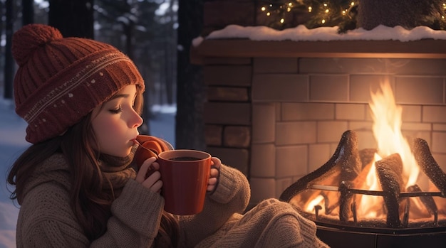 Siroter un chocolat chaud au coin du feu