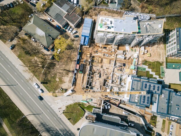 Photo site de construction de bâtiments résidentiels en europe vue aérienne