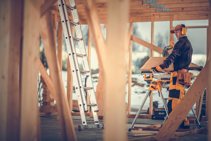 Photo site de construction d'une maison en bois