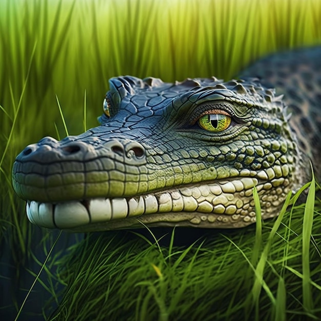 Site de la rivière des animaux alligator sur l'herbe généré par l'IA