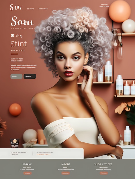Photo site web du salon de beauté pour hommes et femmes thème de couleur neutre avec idée de conception de mise en page silh