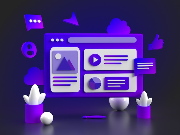 Site Web Interface Navigateur Ordinateur Web Scène 3d Violet iRendering Photo Premium