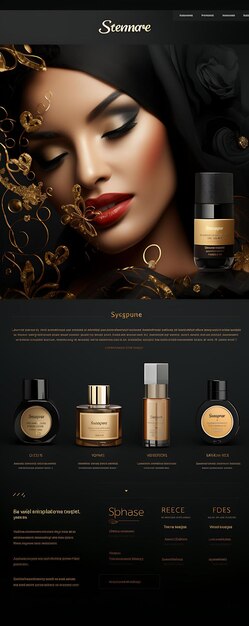 Site Web de la marque de maquillage haut de gamme pour femmes Glamorous Gold et Black Col Layout Design Concept Idea