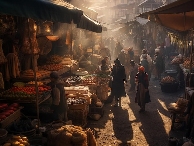 Situation du marché traditionnel le matin généré par l'IA