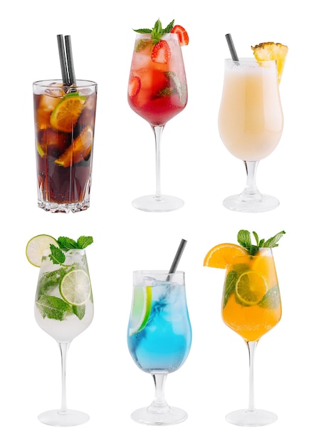 Six cocktails d'été rafraîchissants sur un fond blanc