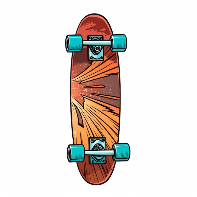 Photo skateboard arafed avec une roue bleue et un design rouge et orange ai générative