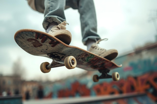 Skateboarder dans le parc de skate de la ville