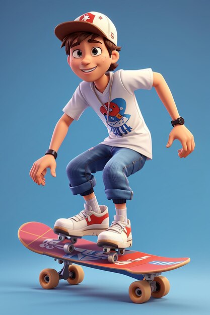 Skateboarder personnage de dessin animé Rad style d'animation 3D