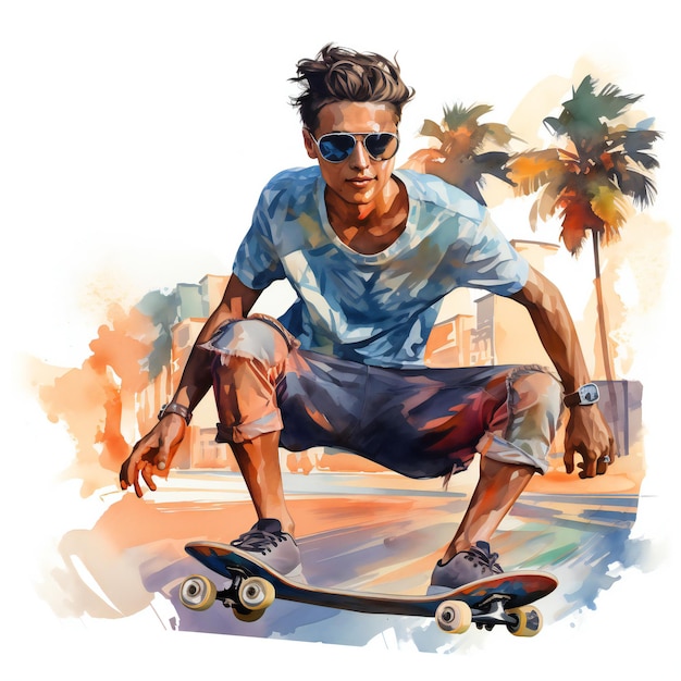 Skater Clipart sur la plage