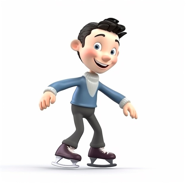 Skater patineur artistique garçon patinage drôle dessin animé 3D illustration sur fond blanc créatif