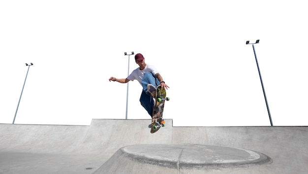 Skateur faisant un tour isolé sur blanc