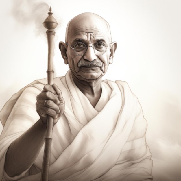 Sketch abstrait de Gandhi Jayanti dessiné à la main avec un simple crayon de graphite sur un fond blanc
