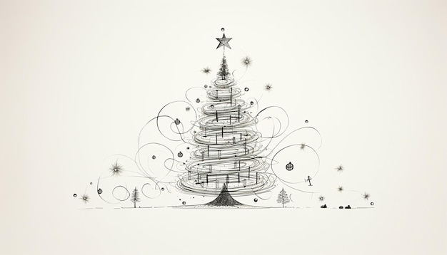 Photo sketch au crayon de main minimaliste de l'arbre de noël câblé