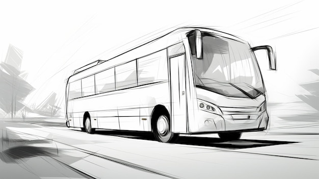 Sketch de bus de dessin animé minimaliste avec éclairage haut de gamme