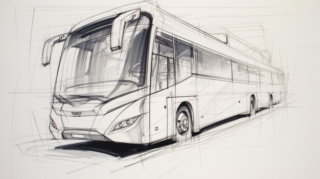 Photo sketch de composition dynamique d'un bus minimaliste sur marbre