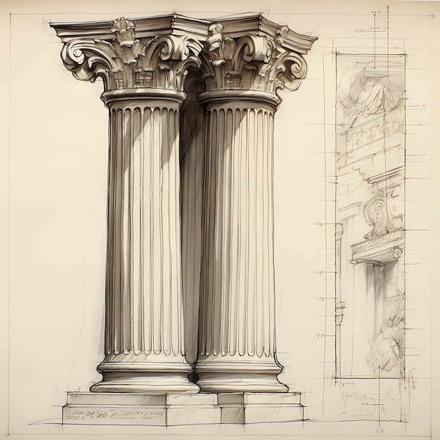 Sketch Créer un croquis préliminaire d'une colonne corinthienne représentant une porte grecque dessinée à la main