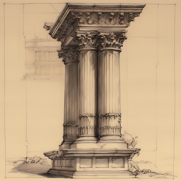 Sketch Créer un croquis préliminaire d'une colonne corinthienne représentant une porte grecque dessinée à la main