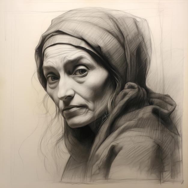 Photo sketch du visage d'une vieille femme muraliste à grande échelle dans le style de kathrin longhurst joachim p.