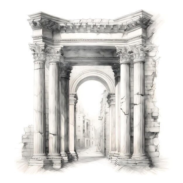 Sketch Pencil Sketch Column Portal Romain sur fond blanc Porte grecque dessinée à la main