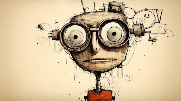 Sketch de robot étrange par Goro Fujita Image UHD avec des vibrations gadgetpunk