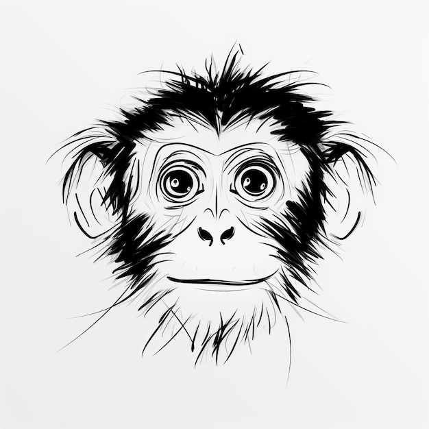 Sketch de tête de singe minimaliste dans un style inspiré du manga