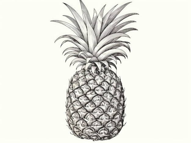 Photo sketched pineapple isolated hand drawn ananas whole comosus engraving tropical fruit