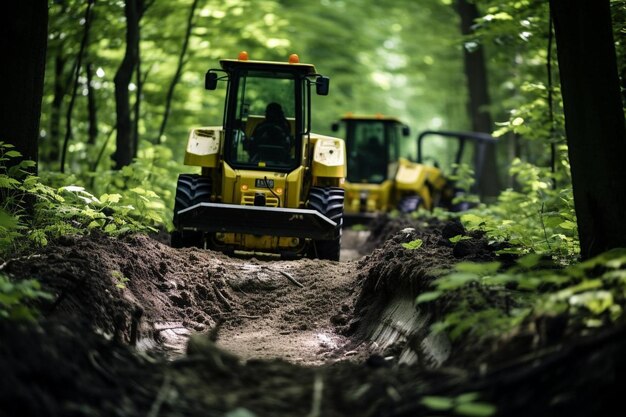 Skid steer créant un chemin à travers la végétation dense skid steer photographie d'image