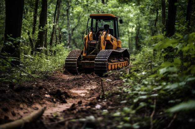 Skid steer créant un chemin à travers la végétation dense skid steer photographie d'image