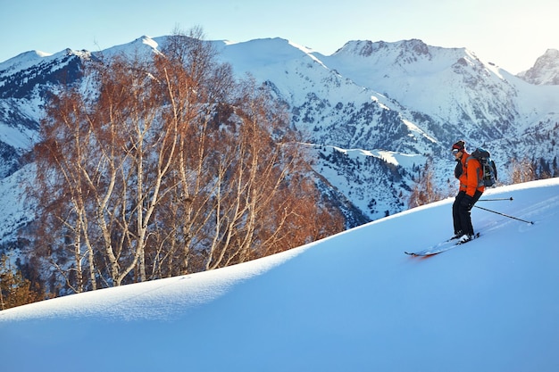 Skier sur la poudreuse fraîche