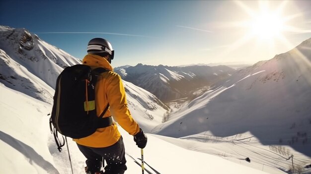 Skieur dans les montagnes enneigées Generative AI