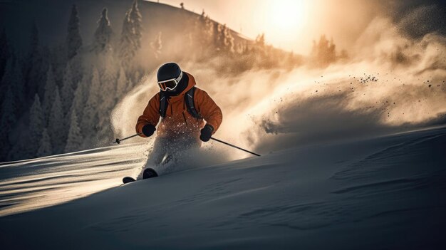 Un skieur dévalant une montagne IA générative