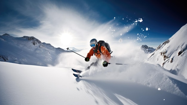 Un skieur dévale une pente enneigée.