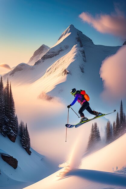 Skieur extrême de ski d'hiver dans les montagnes