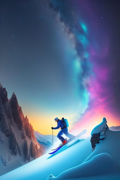 Skieur extrême de ski d'hiver dans les montagnes