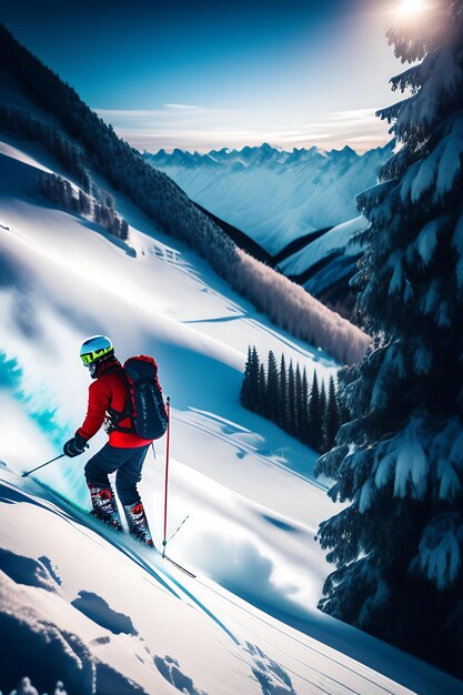 Skieur extrême de ski d'hiver dans les montagnes