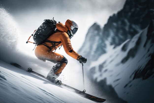 Skieur freeride dévalant la colline Génération d'IA