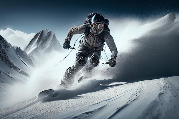Skieur freeride en montagne Generative AI