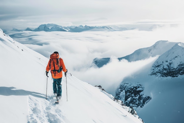 Un skieur sur la montagne enneigée